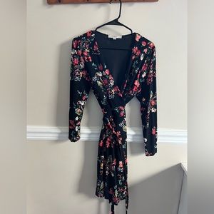 LOFT floral long-sleeved wrap dress